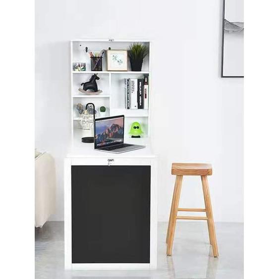 DREAMADE Bureau Mural Rabattable, Table Murale Pliante en MDF avec Etagère Intégrée et 6 Grilles de Stockage à Bureaux, Salons