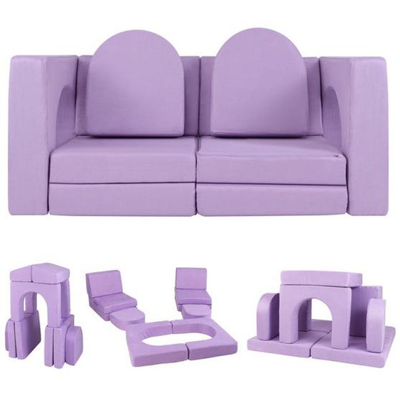 DREAMADE Canapé Modulable Enfants 8 PCS, Convertible avec Couverture en Tissu Daim, Mousse Haute Densité, Housses Lavables, Violet