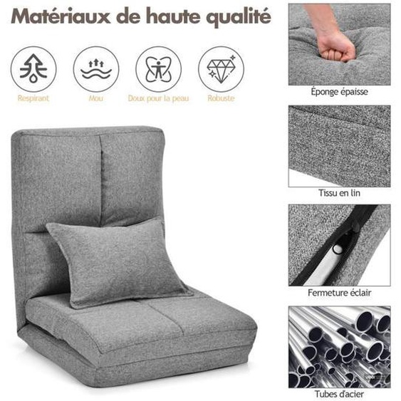 DREAMADE Canapé Paresseux Pliable,Canapé Paresseux Pliant avec Dossier Réglable, Chauffeuse en Tissu,pour Salon,Chambre,Bureau