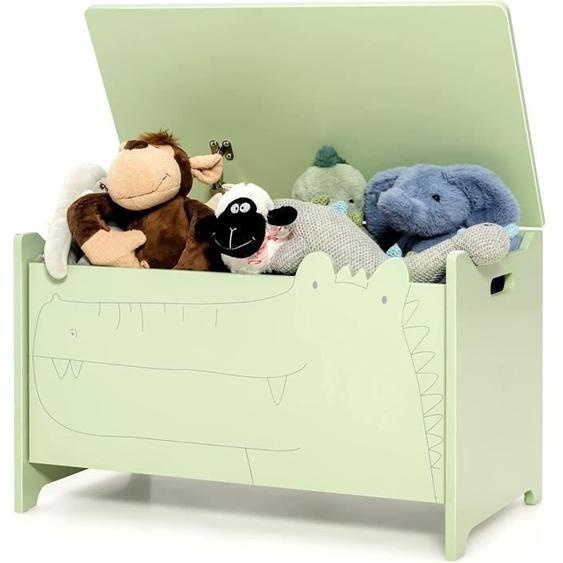 DREAMADE Coffre à Jouets en Bois, avec Couvercle, Rangement Jouet avec Motif de Crocodile, Idéal pour Chambre Enfant, 60x33x37,5 CM
