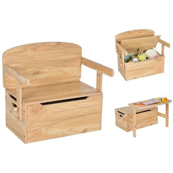 DREAMADE Coffre à Jouets Enfant en Bois 3 en 1, Levier Pneumatique, Coffre de rangement Convertible en Table Chaise, 3-7 Ans