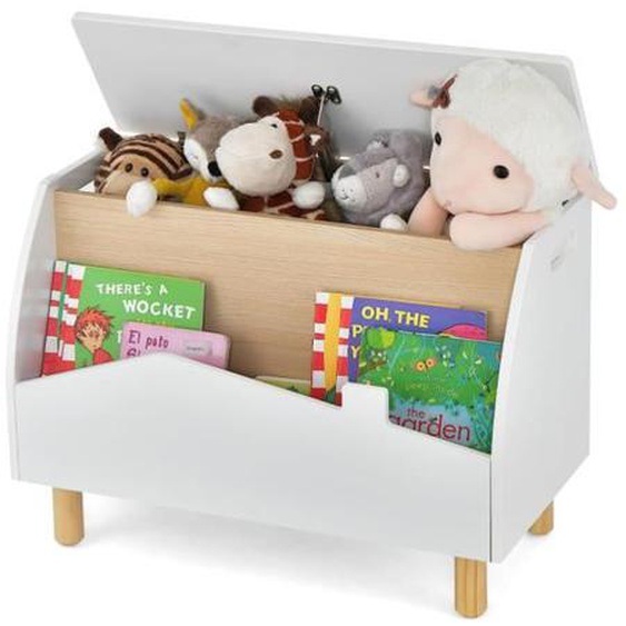 DREAMADE Coffres à Jouets Enfants avec Double Compartiment de Rangement, Pieds de Pin, Poignée et Charnière de Sécurité, 60X30X44CM