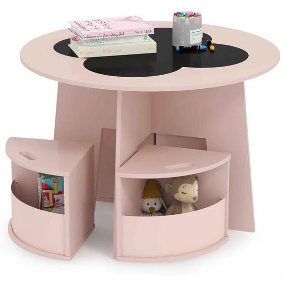 DREAMADE Ensemble Table Enfants avec 4 Tabourets de Rangement, Tableau Noir, Table dActivités Rond pour Enfant 3Ans+, Rose