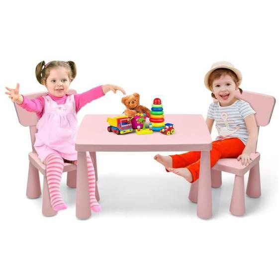DREAMADE Ensemble Table et 2 Chaises Enfants, Structure Stable, Table Dessin avec Dossier Ergonomique, 1-7 Ans, Charge 50KG, Rose