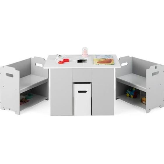 DREAMADE Ensemble Table et 2 Chaises pour Enfants 4 en 1, avec Espace de Rangement sous la Table, Couvercle Amovible, 3+ Ans