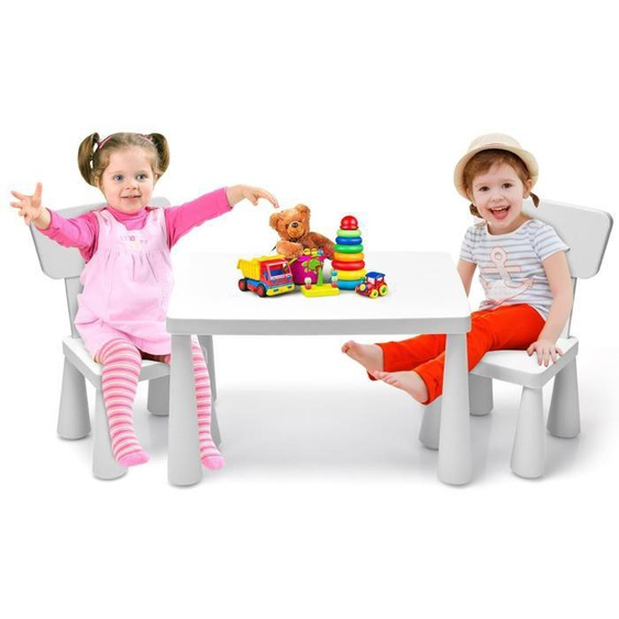 DREAMADE Ensemble Table et 2 Chaises pour Enfants, Hauteur Appropriée et Dossier Confortable, Idéal pour 1-7 Ans, Charge 50KG, Blanc
