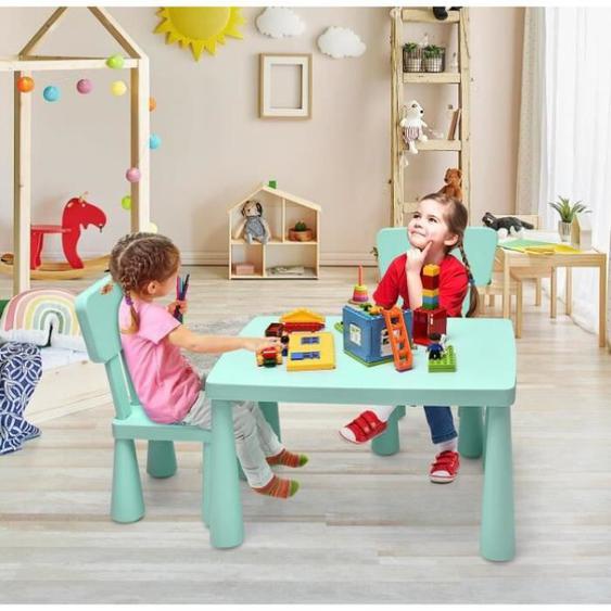 DREAMADE Ensemble Table et 2 Chaises pour Enfants, Hauteur Appropriée et Dossier Confortable, Idéal pour 1-7 Ans, Charge 50KG, Vert