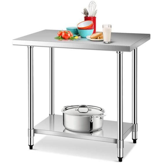 DREAMADE Table de Travail Inox, Meuble Cuisine en Inox avec 2 Etagère de Rangement, Grande Capacité Portante 250kg, 91,5 x 61 x 9