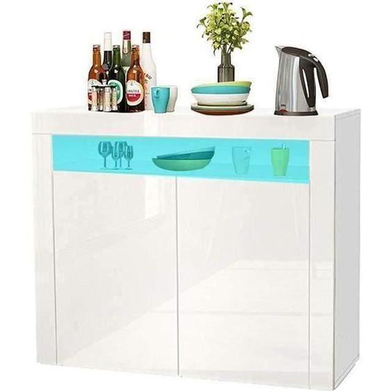 Dripex Buffet LED, Armoire de cuisine, Buffet de cuisine avec 2 portes, Corps mat et portes brillantes,108 cm x 40 cm x 92 cm, Blanc