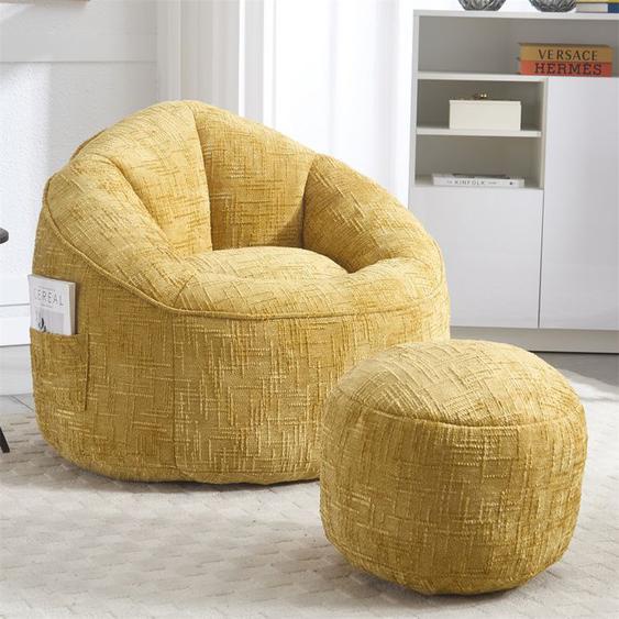 DRIPEX Canapé en Chenille Mousse haute pression,Pouf confortable avec repose-pieds,Jaune