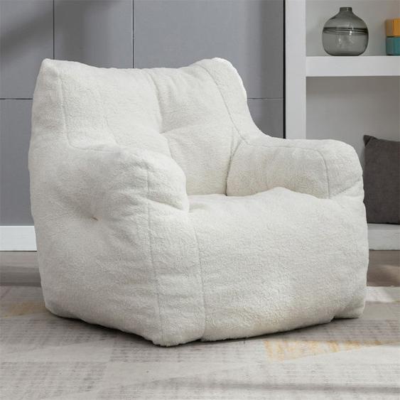 DRIPEX Pouf  confortable,Chaise Poupée En Mousse Rembourrée Douce En Tissu Teddy super doux pour le salon,chambre,Blanc