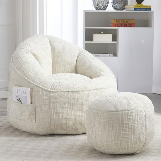 DRIPEX Pouf confortable rotatif rond,pouf super doux avec repose-pieds,mousse compressé,pouf lazy pour salon,chambre,Beige