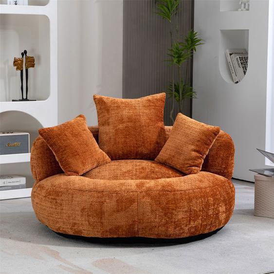 DRIPEX Pouf confortable en Chenille ,Pouf avec trois coussins remplissage déponge à mémoire,Fauteuil de Sol Paresseux,Orange
