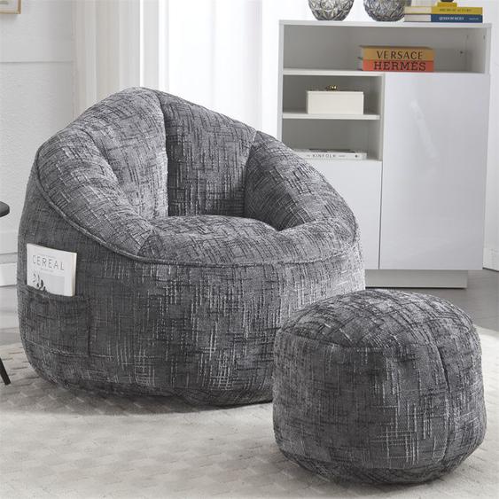 DRIPEX Pouf confortable rotatif rond,pouf avec repose-pieds,mousse compressé,pouf lazy pour salon,chambre,Gris