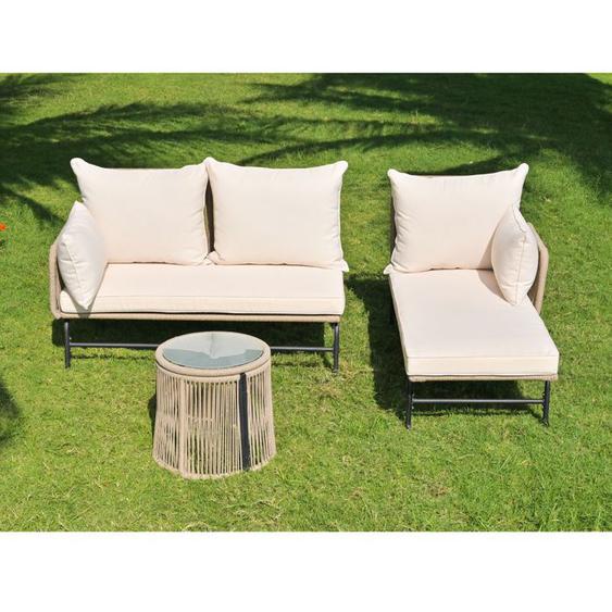 DRIPEX Salon de Jardin Tissée 4 PlacesMeuble de Jardin Beige-Canapé Forme de L avec Coussin+Table Pour intérieure et extérieure
