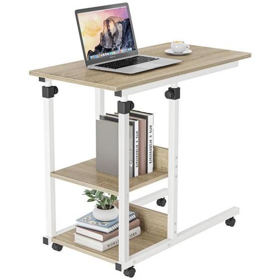 Dripex Table dAppoint Roulant 80x40cm en Hauteur Réglable pour Canapé/Lit-Chêne
