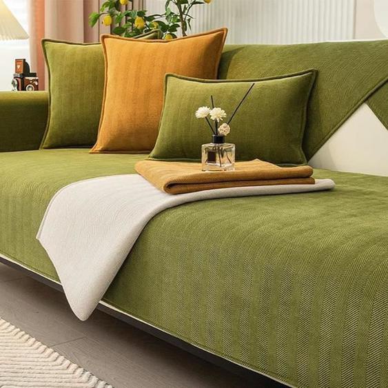 Housse de canapé - AUTREMENT - Chevron Chenille - 90x120 cm - Vert - Résistante aux taches