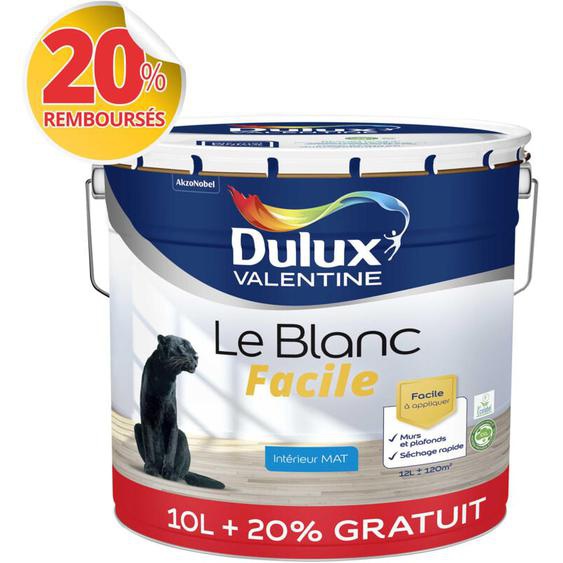 Peinture Le Blanc Facile Dulux Valentine Mat Blanc 10 l + 20%