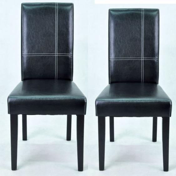 Duo de chaises Simili Cuir Marron/Noir - SAMET - Marron - Similicuir - L 45 x l 58 x H 95.5 cm - Chaise