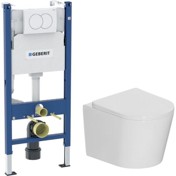 Duofix Pack WC bâti-support + WC suspendu sans bride avec abattant SoftClose Ceramia + plaque blanche (GEBCE14WT05-FR)