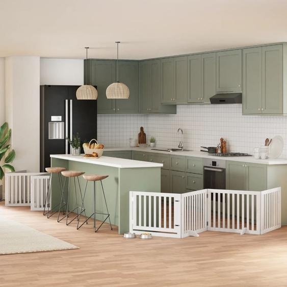 Durable 12-pièces porte chien pliable blanc 960 cm bois de peuplier - Niches pour chiens Octo2501087 5parcel