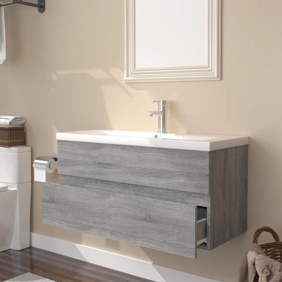 Durable Armoire de toilette avec vasque encastrée Gris Sonoma Bois composite - Armoires de toilette Octo3237606 2parcel