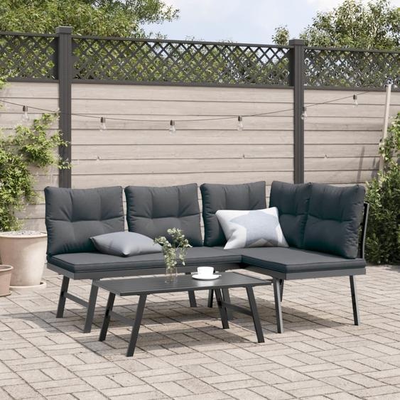 Durable Bancs de jardin avec coussins 2pcs Noir Acier laqué époxy - Bancs de jardin Octo5069452 1parcel