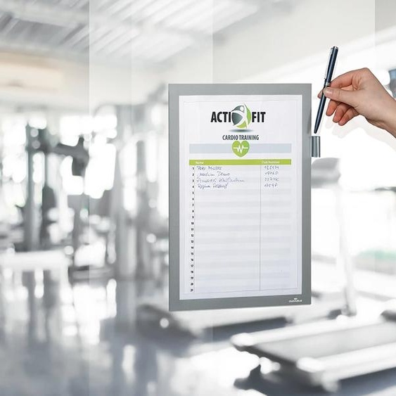 DURABLE Cadre d’affichage adhésif DURAFRAME NOTE A4 avec support d’écriture – Argent