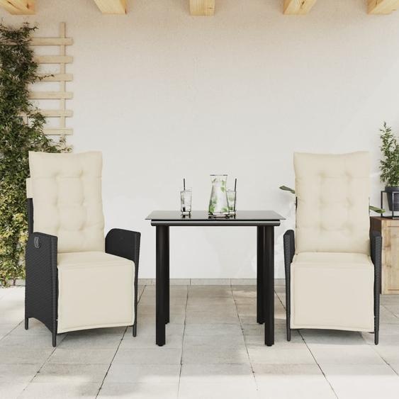 Durable Ensemble de meubles de jardin Balcon Ensemble de 3 pièces de jardin avec coussins noir Poly rotin - Garnitures de jardin Octo2563953 2parcel