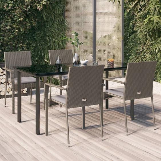 Durable Ensemble de meubles de jardin Balcon Ensemble de 5 pièces Salon de jardin avec coussins noir et gris Poly rotin - Ensemble de meubles de jardin Octo4685480 2parcel