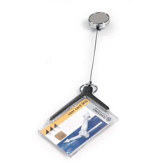 Durable Porte-Badge de sécurité DE LUXE 5,4 x 8,7 cm avec enrouleur chromé - Boîte de 10 - Anthracite