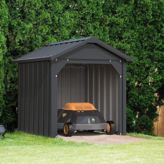 Duramax Garage en métal pour tondeuses-robots | H. 66 L. 76 x P. 70 cm | Abri pour tondeuses et stations de charge de batteries | Résistant aux UV | Carport pour tondeuses-robots