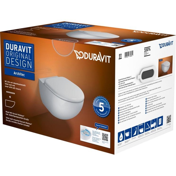 Duravit Architec WC suspendu Rimless Set 457209, rondelle et siège WC inclus, 45720900A1