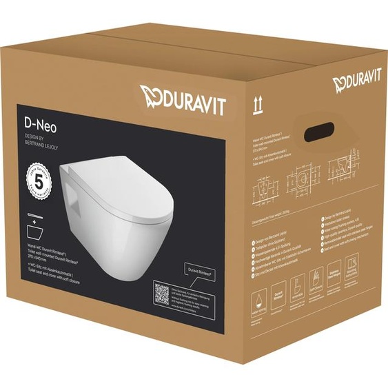 Duravit Pack WC suspendu D-Neo - cuvette Rimeless + abattant frein de chute - Blanc