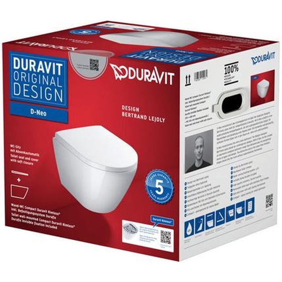 Duravit - D-Neo - wc suspendu avec abattant SoftClose, Rimless, blanc 45880900A1