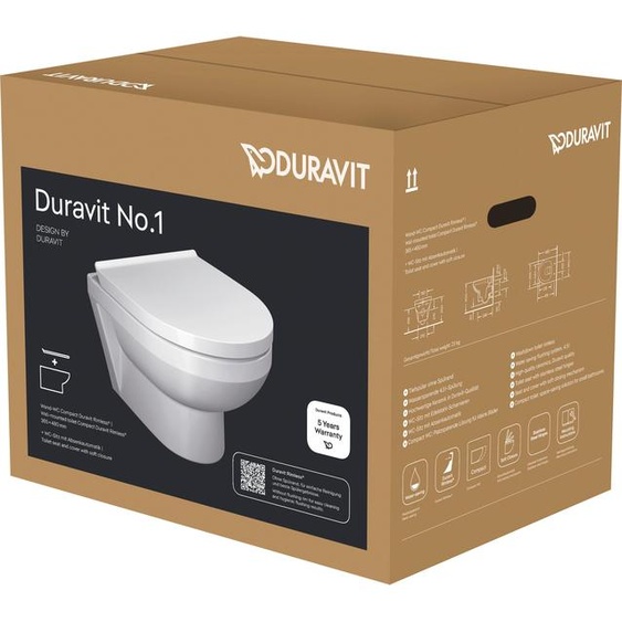 Duravit Pack WC suspendu DuraStyle N°1 - cuvette Rimless Compact + abattant frein de chute - Blanc