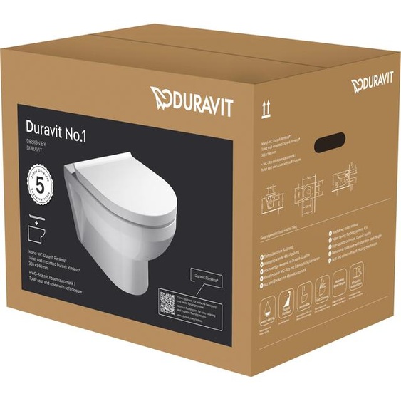 Duravit Pack WC suspendu DuraStyle N°1 - cuvette Rimless + abattant frein de chute - Blanc