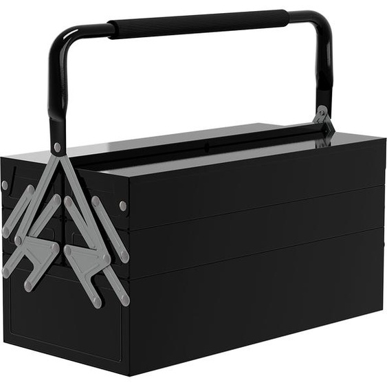DURHAND Boite à outils métallique - coffret à outils - caisse à outils 3 niveaux 5 plateaux rétractables - tôle acier noir