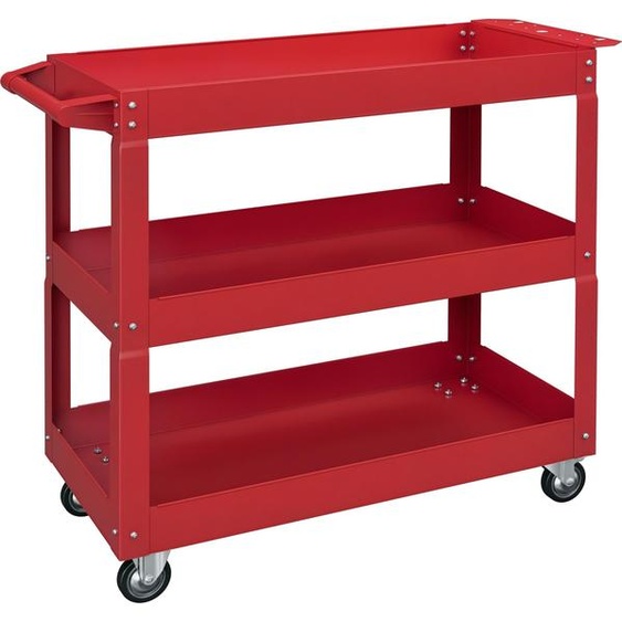 DURHAND Chariot desserte datelier acier 3 plateaux sur roulettes avec poignée - charge max. 150 kg - 83 x 35,3 x 76 cm rouge
