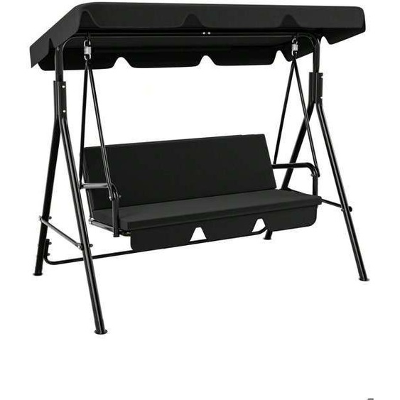 DWVO Balancelle de Jardin suspendu 3 Places Noir en Polyester Structure en Acier avec Toit Anti-UV réglable 170 x 119 x 154cm