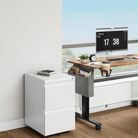 DWVO Caisson de bureau rangement bureau sur roulettes avec 2 Tiroirs en métal Verrouillable 51 x 39 x 71 cm Blanc
