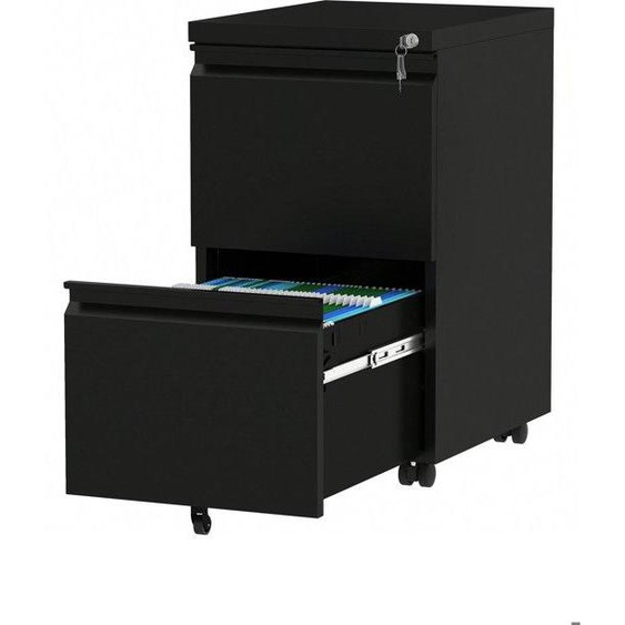 DWVO Caisson de bureau rangement bureau sur roulettes avec 2 Tiroirs en métal Verrouillable 51 x 39 x 71 cm Noir