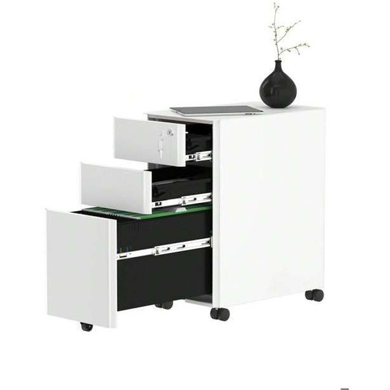 YITAHOME Caisson de bureau en métal rangement bureau sur roulettes 3 Tiroirs Verrouillable 46 x 30 x 59 cm Blanc