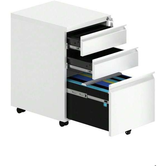 YITAHOME Caisson de bureau rangement bureau sur roulettes avec 3 Tiroirs en métal Verrouillable 46 x 30 x 62 cm Blanc