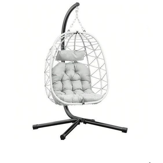 DWVO Fauteuil œuf suspendu Balancelle avec Coussin Gris 150kg max. pour Jardin Patio extérieur intérieur