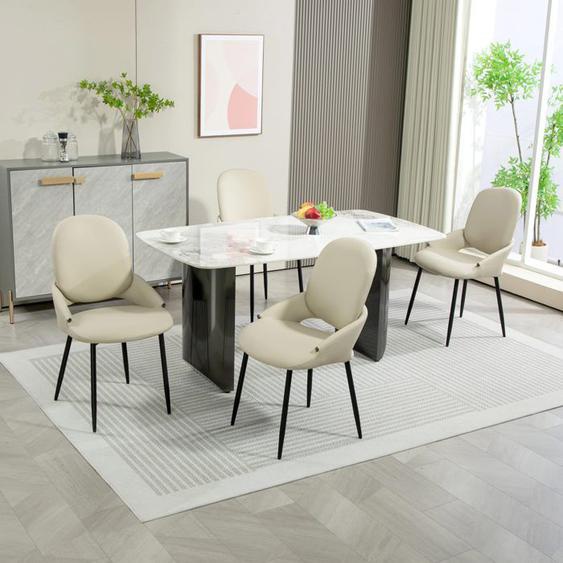 DYHOME Chaises de cuisine modernes (lot de 4), chaises de salle à manger en cuir PU avec pieds en métal et dossier amovible, blanc
