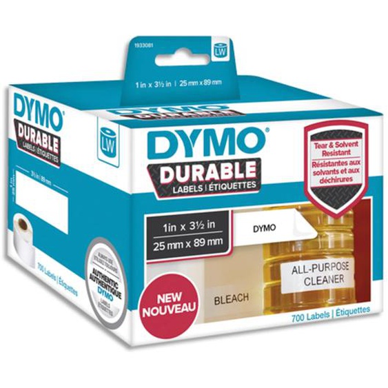 DYMO Pack de 2 rouleaux de 350 LabelWriter Durable 25x89mm Noir/Blanc 2112285