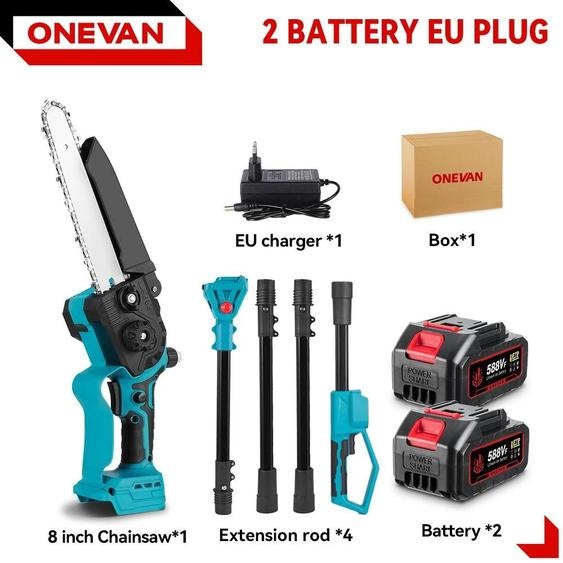 Ébrancheuse télescopique à chaîne - Lame de 20 cm - Moteur sans balais - Puissance 4500 W - Sans fil - Deux batteries et chargeur UE - Vert clair