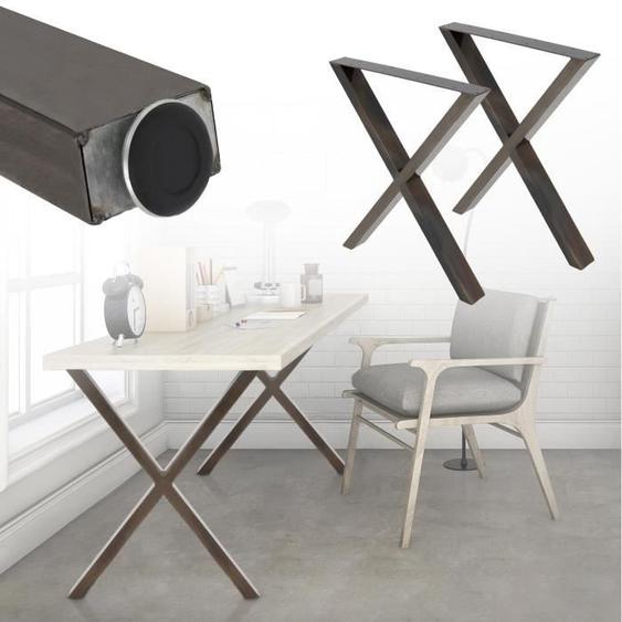 ECD Germany 2x Pieds de Table Forme X, 60 x 73 cm, en Acier Revêtu de Poudre, Design Industriel, Robuste, Protection de Sol Inclus