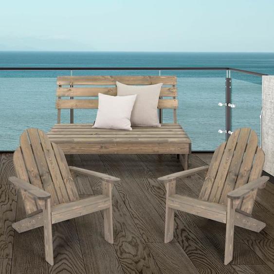 Banc de jardin - ECD GERMANY - 3 places - Bois massif - Dossier haut - Gris délavé - 120x76,5x80 cm